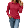 thumbnail image 1 of CBASIHI Womens Long Sleeve Polo Shirts with Pocket- Collared Casual Business Fall Slim Fit Golf Shirts Wine Size M, 1 of 8