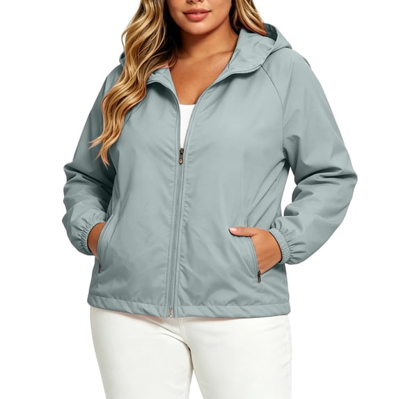 CBASIHI Womens Long Sleeve Sun Protection Jackets- Lightweight Loose Fit Casual Athletic Zip Up Hooded Windbreaker Jackets with Pockets Green Size S