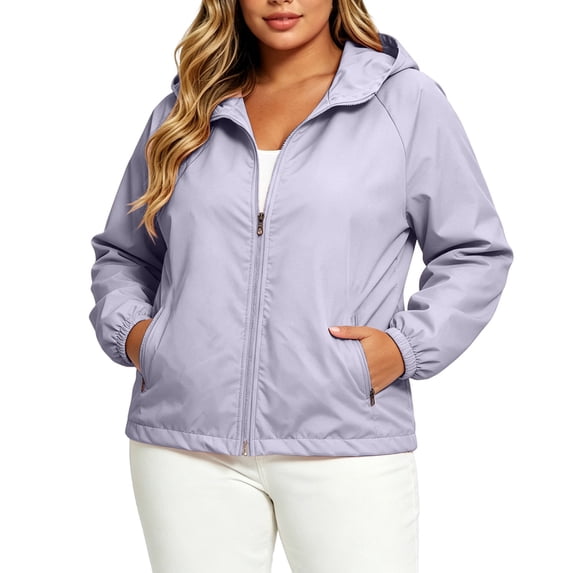 CBASIHI Womens Long Sleeve Sun Protection Jackets- Zip Up Hooded Loose Fit Lightweight Casual Athletic Windbreaker Jackets with Pockets Purple Size XL