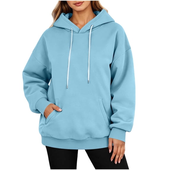 CBASIHI Womens Oversized Hoodies- Fall Casual Long Sleeve Drop Shoulder Pullover Sweatshirts Navy Size L