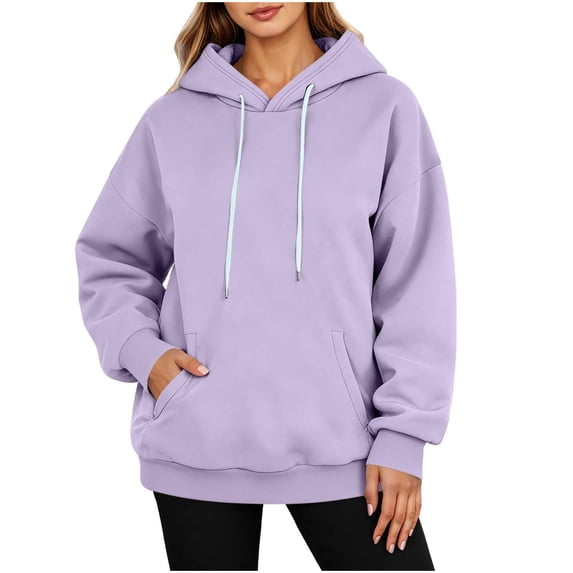 CBASIHI Womens Oversized Hoodies- Long Sleeve Drop Shoulder Fall Casual Pullover Sweatshirts Purple Size S