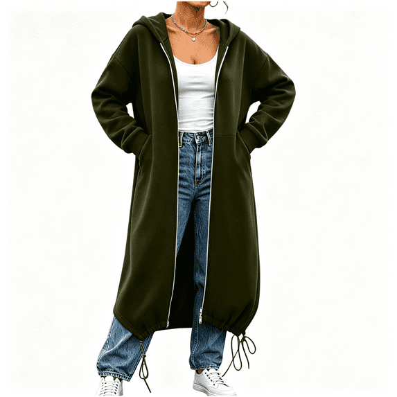 CBASIHI Womens Oversized Long Sweatshirts with Pockets- Casual Trendy Long Sleeve Fall Loose Fit Zip Up Hoodie Jackets Army Green Size XL