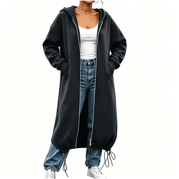 CBASIHI Womens Oversized Long Sweatshirts with Pockets- Fall Casual Trendy Loose Fit Long Sleeve Zip Up Hoodie Jackets Gray Size L