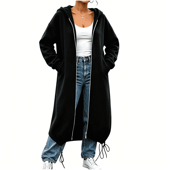 CBASIHI Womens Oversized Long Sweatshirts with Pockets- Loose Fit Casual Trendy Long Sleeve Fall Zip Up Hoodie Jackets Black Size S-2XL