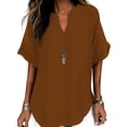 thumbnail image 1 of CBASIHI Womens Oversized Short Sleeve Tops- Vintage Casual Summer V Neck Basic T Shirts Wine Size XL, 1 of 9