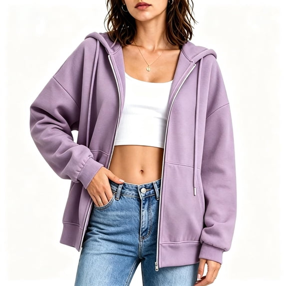 CBASIHI Womens Oversized Sweatshirts with Pockets- Casual Trendy Long Sleeve Fall Drawstring Drop Shoulder Zip Up Hoodies Hot Pink Size S