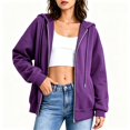 thumbnail image 1 of CBASIHI Womens Oversized Sweatshirts with Pockets- Casual Trendy Long Sleeve Fall Drawstring Drop Shoulder Zip Up Hoodies Purple Size 2XL, 1 of 8