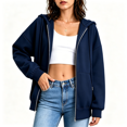 thumbnail image 1 of CBASIHI Womens Oversized Sweatshirts with Pockets- Drop Shoulder Drawstring Casual Trendy Long Sleeve Fall Zip Up Hoodies Navy Size M, 1 of 8