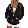 thumbnail image 1 of CBASIHI Womens Oversized Zip Up Hoodie Sweatshirts- Casual Athletic Fall Long Sleeve Lightweight Hooded Jacket with Pockets Black Size S-2XL, 1 of 7