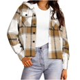 thumbnail image 1 of CBASIHI Womens Plaid Oversized Hooded Jacket with Pockets- Fall Long Sleeve Fashion Casual Button Down Sweatshirts Khaki Size M, 1 of 6