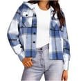 thumbnail image 1 of CBASIHI Womens Plaid Oversized Hooded Jacket with Pockets- Fashion Casual Fall Long Sleeve Button Down Sweatshirts Light Blue Size S-2XL, 1 of 6