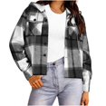 thumbnail image 1 of CBASIHI Womens Plaid Oversized Hooded Jacket with Pockets- Long Sleeve Fashion Casual Fall Button Down Sweatshirts Black Size XL, 1 of 6