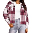 thumbnail image 1 of CBASIHI Womens Plaid Oversized Hooded Jacket with Pockets- Long Sleeve Fashion Casual Fall Button Down Sweatshirts Purple Size XL, 1 of 6