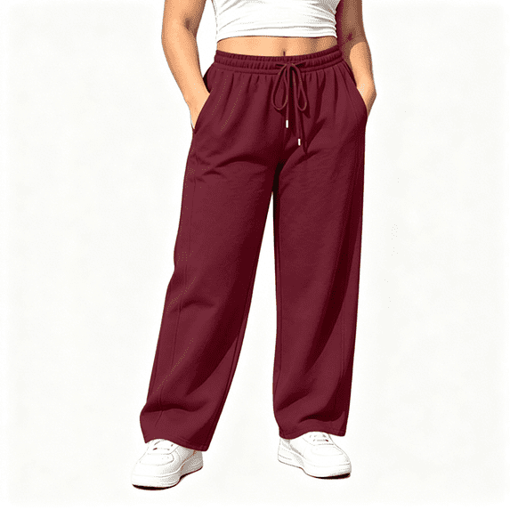 CBASIHI Womens Plus Size Baggy Sweatpants with Pockets- Stretchy Elastic Waist Drawstring Casual Yoga Workout Wide Leg Lounge Pants Wine Size 3XL