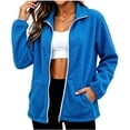 thumbnail image 1 of CBASIHI Womens Polar Fleece Jackets with Pockets- Fall Long Sleeve Stand Collar Lightweight Casual Loose Fit Zip Up Coats Blue Size L, 1 of 6