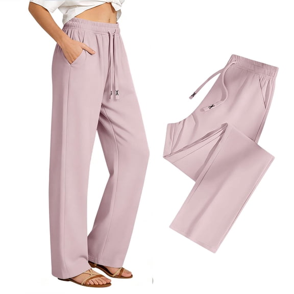 CBASIHI Womens Quick Dry Athletic Pants with Pockets- Summer Elastic Drawstring Waist High Waisted Casual Long Pants Pink Size S