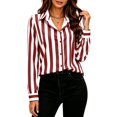 thumbnail image 1 of CBASIHI Womens Striped Button Down Shirts- Casual Trendy Collared Loose Fit Long Sleeve Fall Tops Red Size S, 1 of 7
