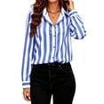 thumbnail image 1 of CBASIHI Womens Striped Button Down Shirts- Collared Loose Fit Casual Trendy Long Sleeve Fall Tops Blue Size M, 1 of 7