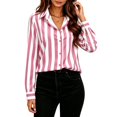 thumbnail image 1 of CBASIHI Womens Striped Button Down Shirts- Long Sleeve Casual Trendy Loose Fit Collared Fall Tops Pink Size 2XL, 1 of 7