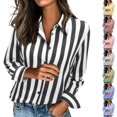 thumbnail image 1 of CBASIHI Womens Striped Button Down Shirts- Loose Fit Casual Trendy Collared Long Sleeve Fall Tops Black Size S-2XL, 1 of 7