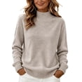 thumbnail image 1 of CBASIHI Womens Sweater Casual Long Sleeve Knitted Mock Neck Fall Sweater for Women Ivory S, 1 of 7