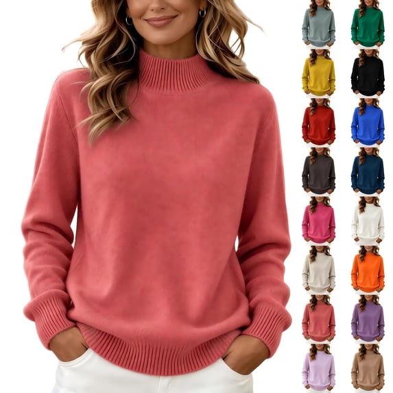 CBASIHI Womens Sweater Mock Neck Casual Knitted Long Sleeve Fall Sweater for Women Watermelon Red L