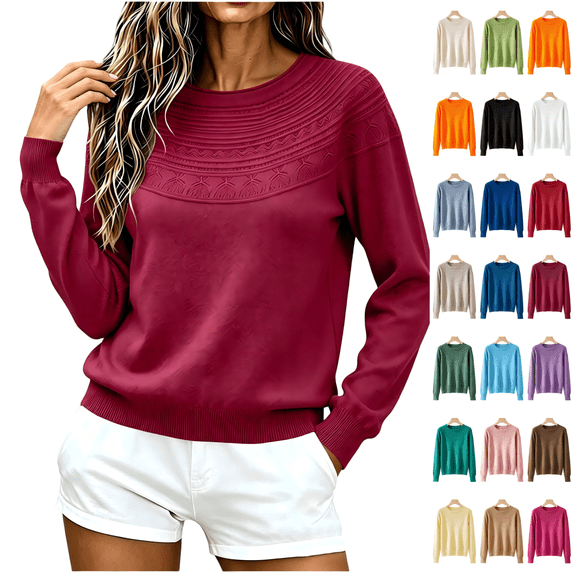 CBASIHI Womens Sweaters Casual Crew Neck Long Sleeve Pullover Fall Knit Tops M