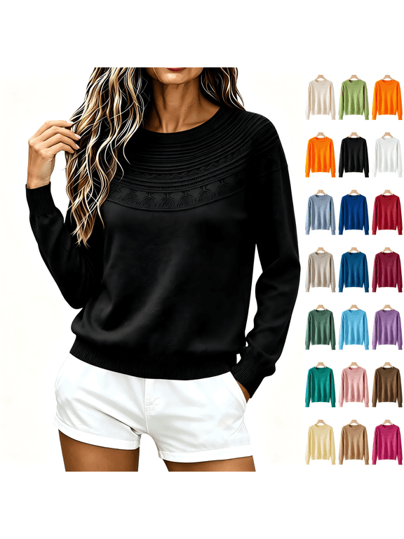 Womens Sweaters Crew Neck Casual Pullover Long Sleeve Fall Knit Tops L