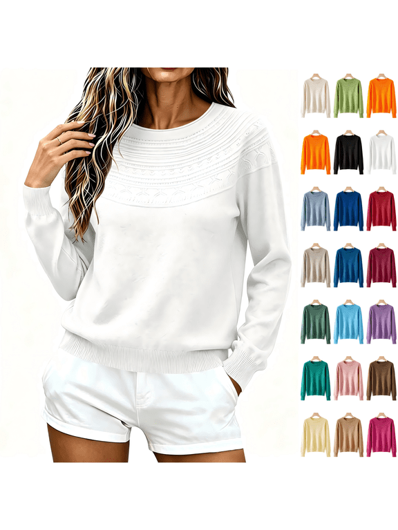Womens Sweaters Crew Neck Casual Pullover Long Sleeve Fall Knit Tops S