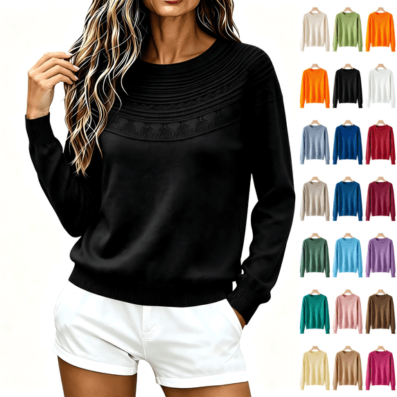 CBASIHI Womens Sweaters Long Sleeve Crew Neck Casual Pullover Fall Knit Tops XL