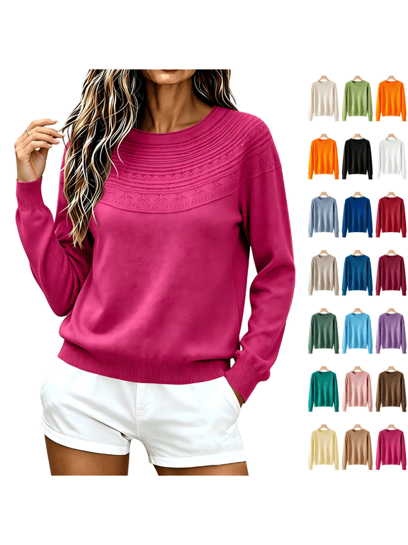 Womens Sweaters Long Sleeve Crew Neck Casual Pullover Fall Knit Tops XL