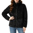 thumbnail image 1 of CBASIHI Womens Thickened Fleece Sherpa Jackets- Loose Fit Casual Stand Collar Long Sleeve Fall Double Sided Zip Up Coat Black Size XL, 1 of 4