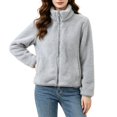 thumbnail image 1 of CBASIHI Womens Thickened Fleece Sherpa Jackets- Stand Collar Long Sleeve Fall Loose Fit Casual Double Sided Zip Up Coat Gray Size 5XL, 1 of 7