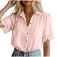 thumbnail image 1 of CBASIHI Womens Victorian Lace Button Down Shirts- Summer Casual Dressy Relaxed Fit Collared Puff Short Sleeve Ladies Tops Pink Size S, 1 of 6