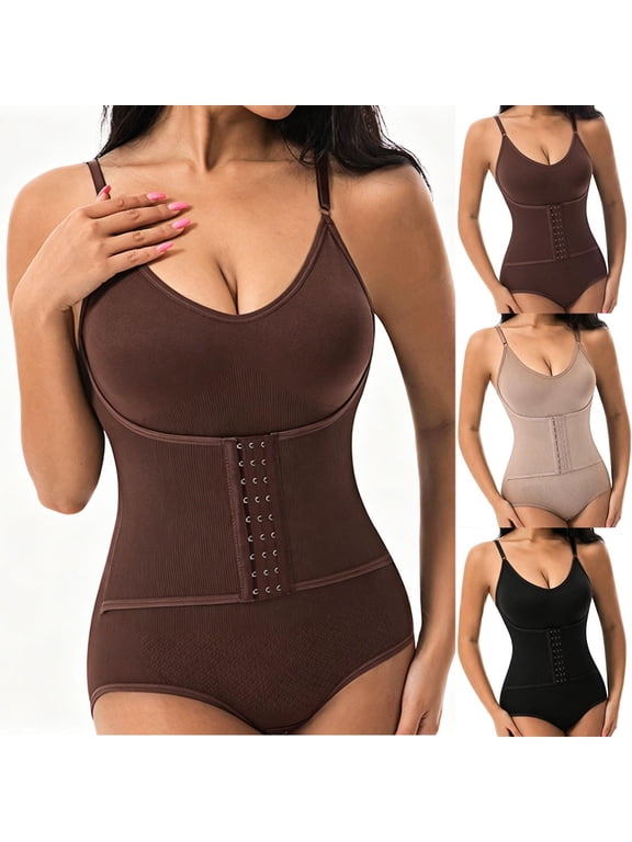 Womens Waist Trainer Shapewear Bodysuits- Slim Double Compression Corset Adjustable Waist Cincher Tummy Control Body Shaper Coffee Size M-3XL