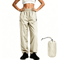 thumbnail image 1 of CBASIHI Womens Waterproof Hiking Pants with Zipper Pockets- Camping Cycling Elastic Waist Packable Athletic Casual Stuff Sack Wide Leg Pants Beige Size L, 1 of 8