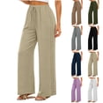 thumbnail image 1 of CBASIHI Womens Wide Leg Pants with Pockets- Lace Hollow Out Drawstring Elastic Waist High Waist Summer Flowy Palazzo Pants Beige Size S-2XL, 1 of 8