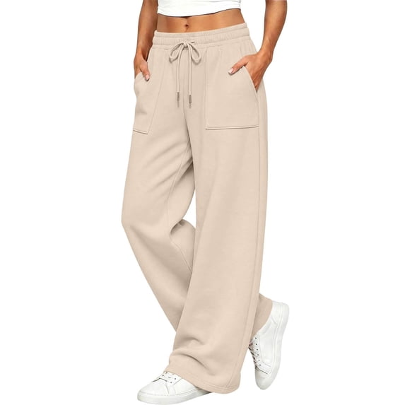 CBASIHI Womens Wide Leg Sweatpants with Pockets Drawstring Elastic Waist Casual High Waist Workout Baggy Pants for Women Red S