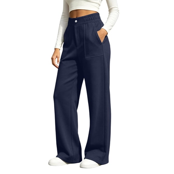 CBASIHI Womens Wide Leg Sweatpants with Pockets High Waisted Fall Elastic Waist Casual Baggy Lounge Pants Navy 3XL