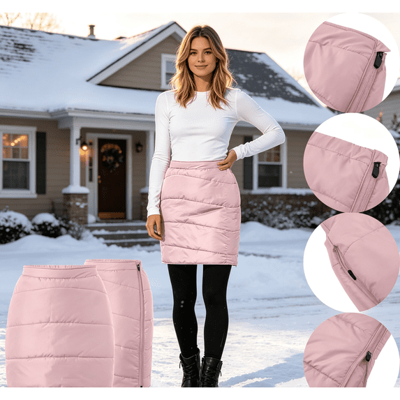 CBASIHI Womens Winter Cotton Warm Skirts with Pocket- A Line Padded High Waist Side Zipper Thermal Midi Skirt Pink Size S