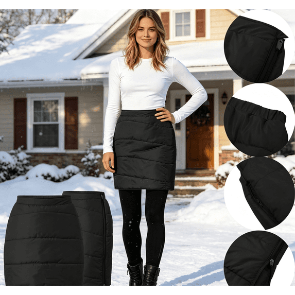CBASIHI Womens Winter Cotton Warm Skirts with Pocket- Padded High Waist A Line Side Zipper Thermal Midi Skirt Black Size S