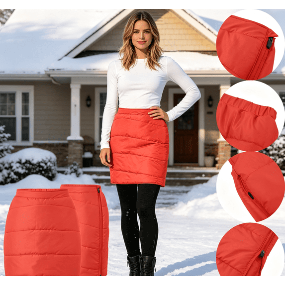 CBASIHI Womens Winter Cotton Warm Skirts with Pocket- Side Zipper High Waist A Line Padded Thermal Midi Skirt Orange Size M