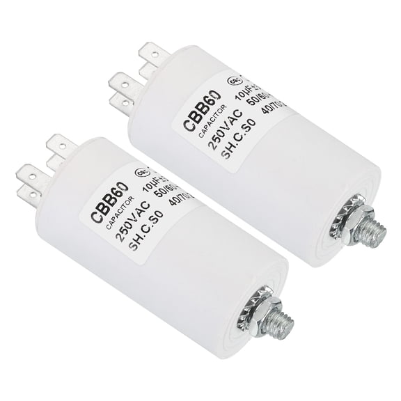 CBB60 10uf Running Capacitor,2Pcs AC 250V 4 Pins 50/60Hz with M8 Screw for Washing Machine