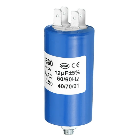 CBB60 12uf Running Capacitor,1Pcs AC 250V 4Pins 50/60Hz Cylinder Bottom with Screw 65 x 35mm