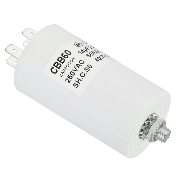 CBB60 14uf Running Capacitor,AC 250V 4 Pins 50/60Hz with M8 Screw for Washing Machine