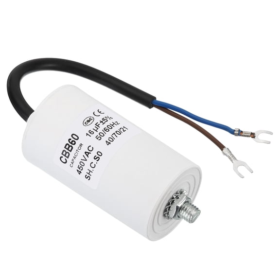 CBB60 16uf Running Capacitor,AC 450V U Terminal Wires 50/60Hz with M8 Screw for Washing Machine