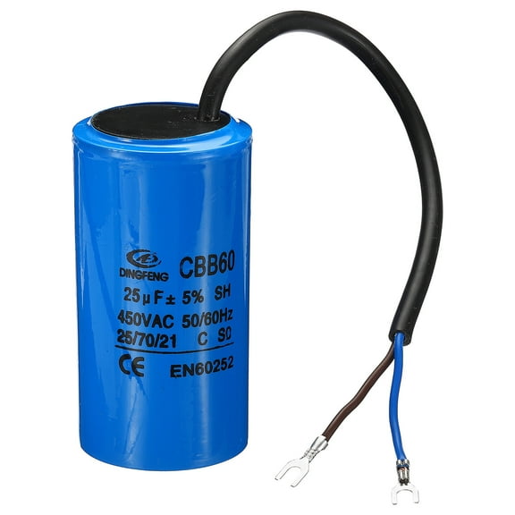CBB60 25uF Running Capacitor, AC 450V 2 Wires 50/60Hz Cylinder 90x50mm for Motor Start