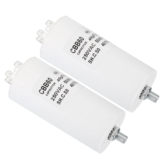 CBB60 40uf Running Capacitor,2Pcs AC 250V 4 Pins 50/60Hz with M8 Screw for Washing Machine