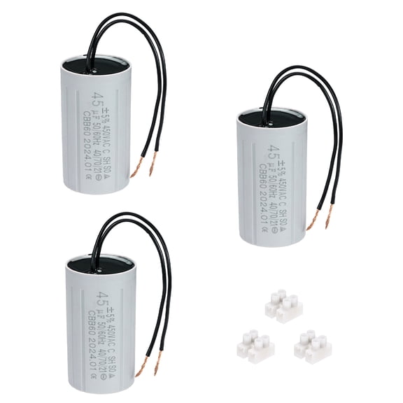 CBB60 45uF Running Capacitors, AC 450V 2 Wires 50/60Hz Cylinder 90x48mm,3Set