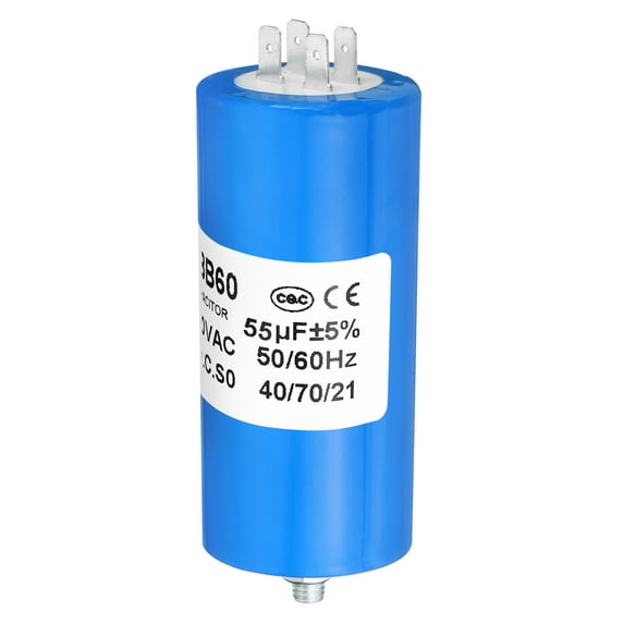CBB60 55uf Running Capacitor,1Pcs AC 250V 4Pins 50/60Hz Cylinder Bottom with Screw 106 x 50mm